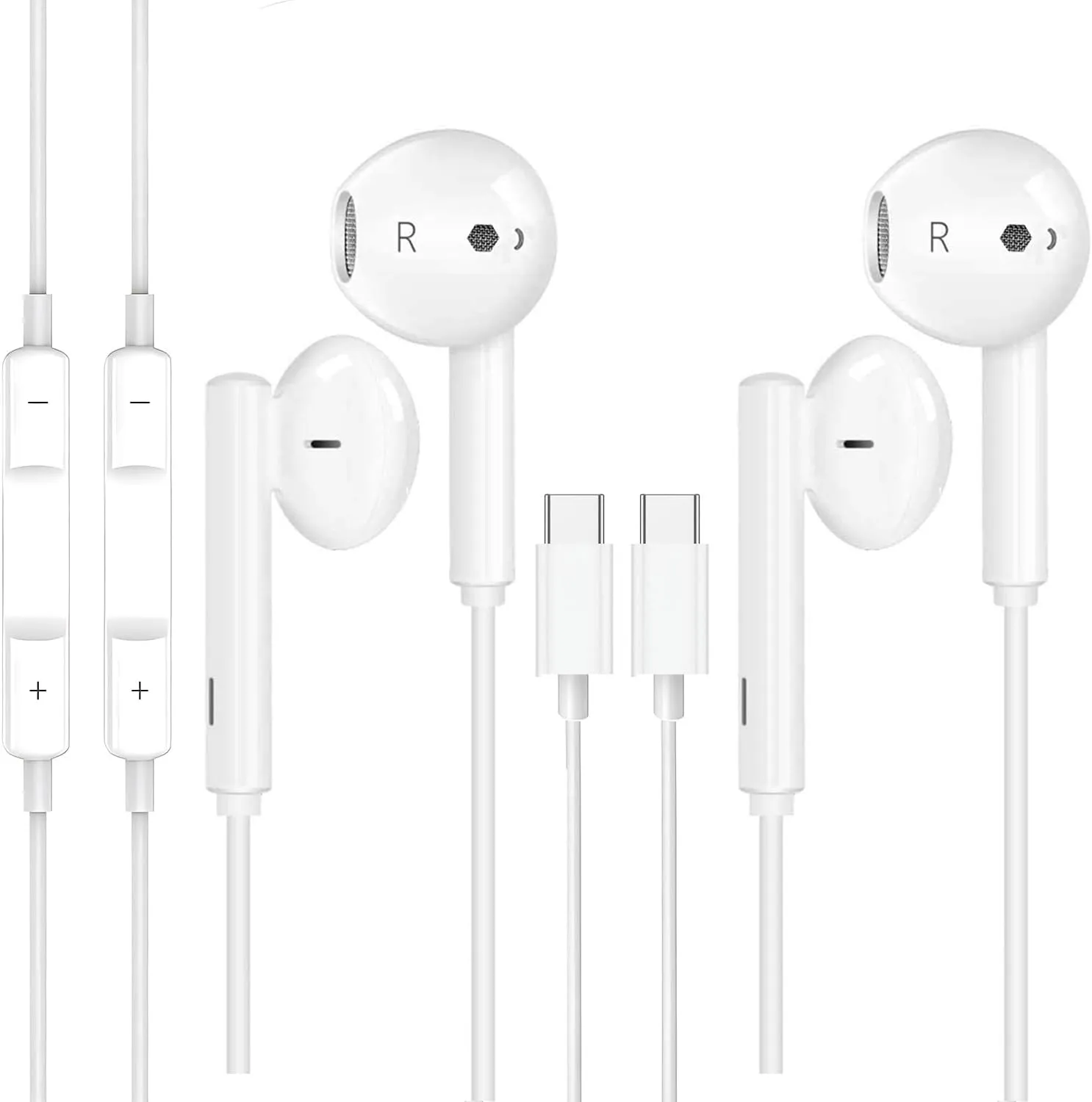 2 Pack Earbuds Headphones Earphones Wired [MFI Certified] USB C Microphone Call Volume Control Noise Isolating Compatible with iPhone 15 Pro Max/15 Pro/15 Plus/15/Samsung S23 Ultra S22  S21