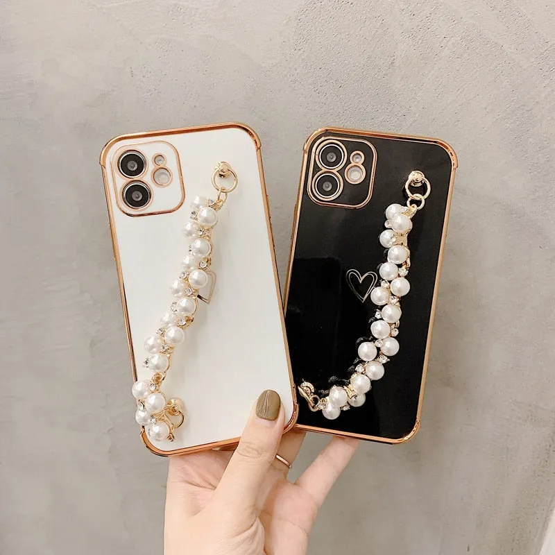 3pcs Soft Electroplated Pearl Bracelet Shockproof Phone Case For iPhone