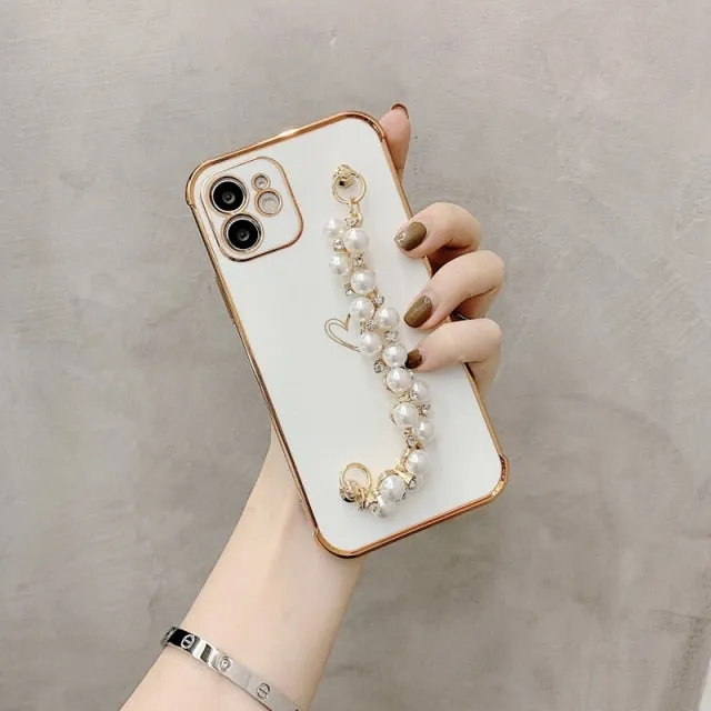 3pcs Soft Electroplated Pearl Bracelet Shockproof Phone Case For iPhone