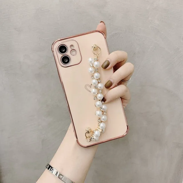 3pcs Soft Electroplated Pearl Bracelet Shockproof Phone Case For iPhone