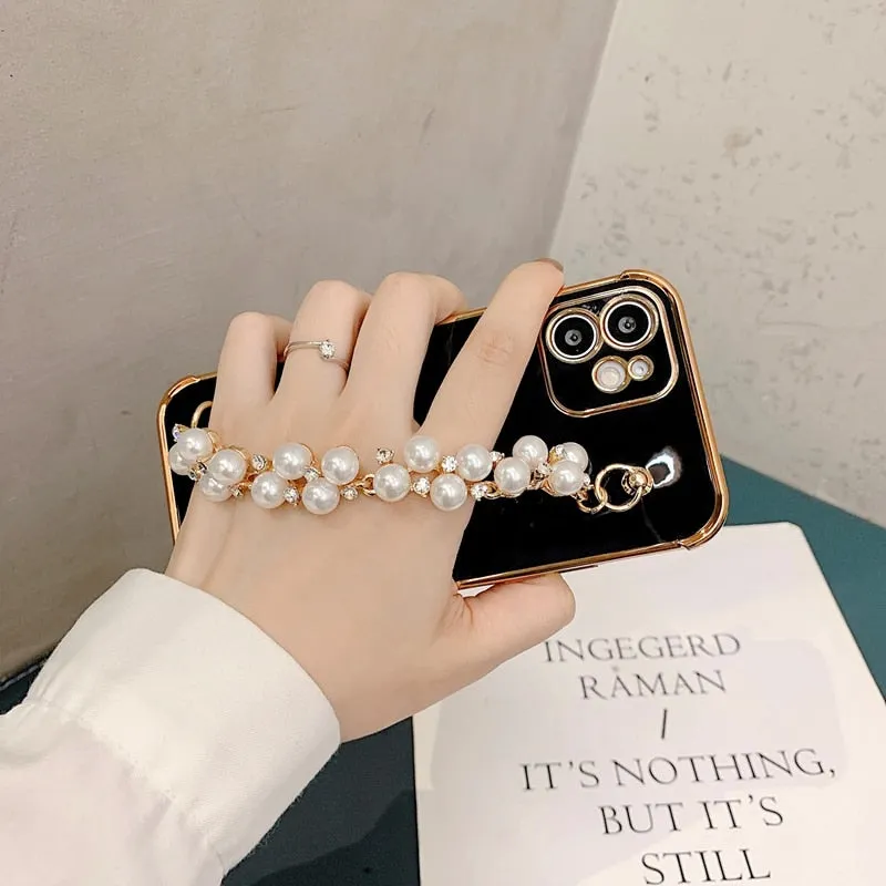 3pcs Soft Electroplated Pearl Bracelet Shockproof Phone Case For iPhone