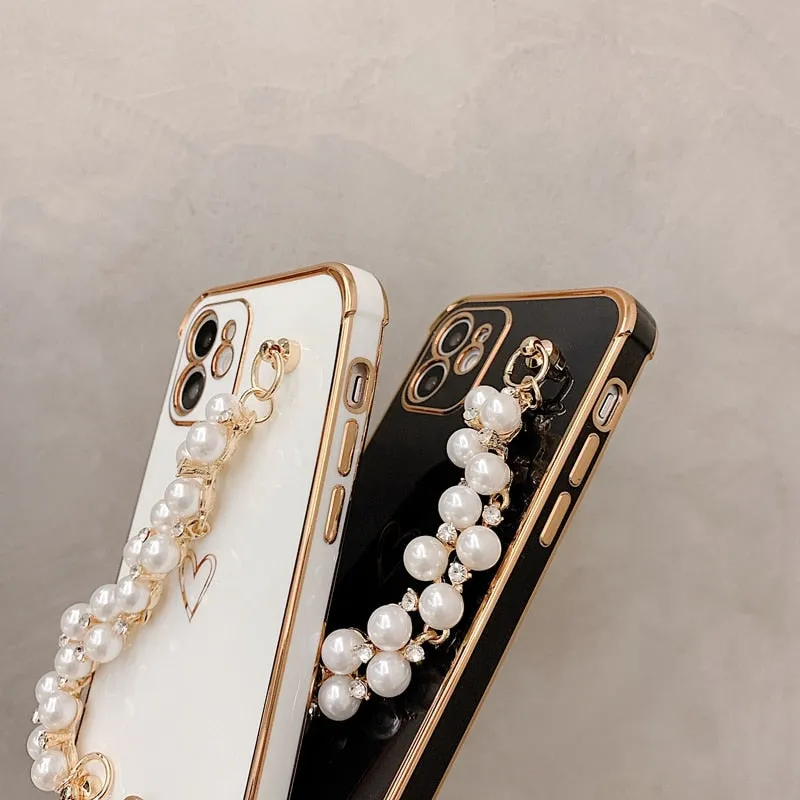 3pcs Soft Electroplated Pearl Bracelet Shockproof Phone Case For iPhone