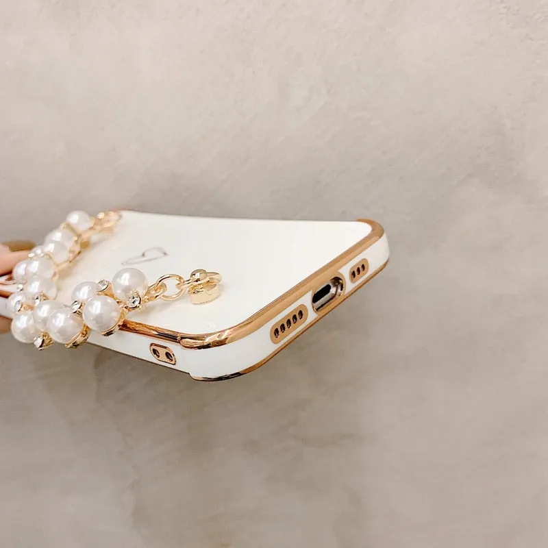 3pcs Soft Electroplated Pearl Bracelet Shockproof Phone Case For iPhone