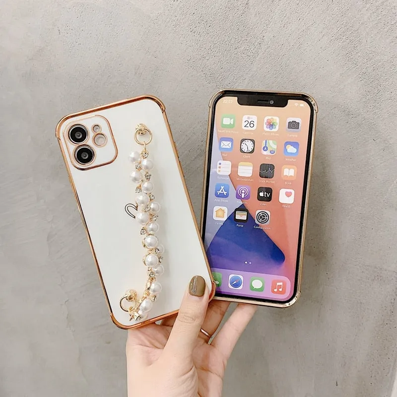 3pcs Soft Electroplated Pearl Bracelet Shockproof Phone Case For iPhone