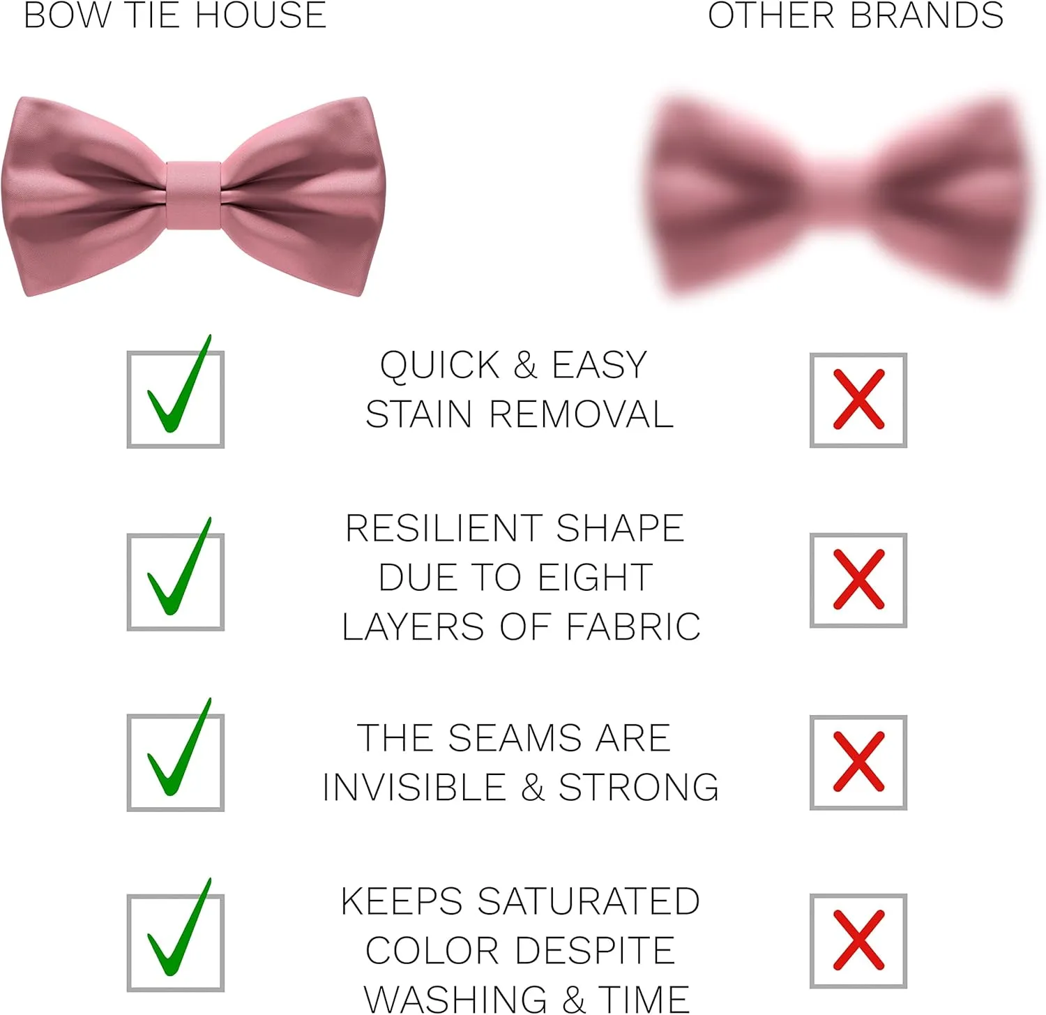Bow Tie House Satin Classic Pre-Tied Bow Tie Formal Solid Tuxedo for Adults & Children