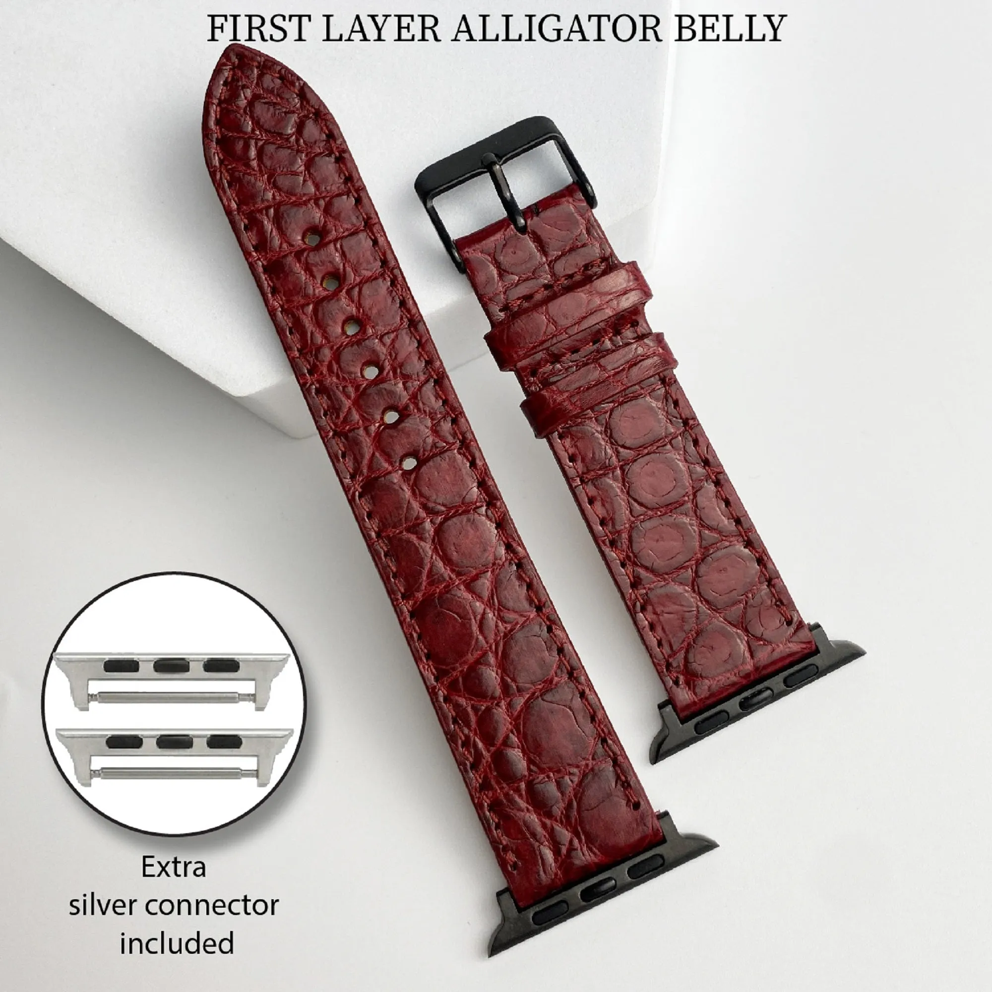 Burgundy Flat Alligator Leather Strap For Apple Watch Ultra Series 8 7 6 5 4 3 SE | AW-27