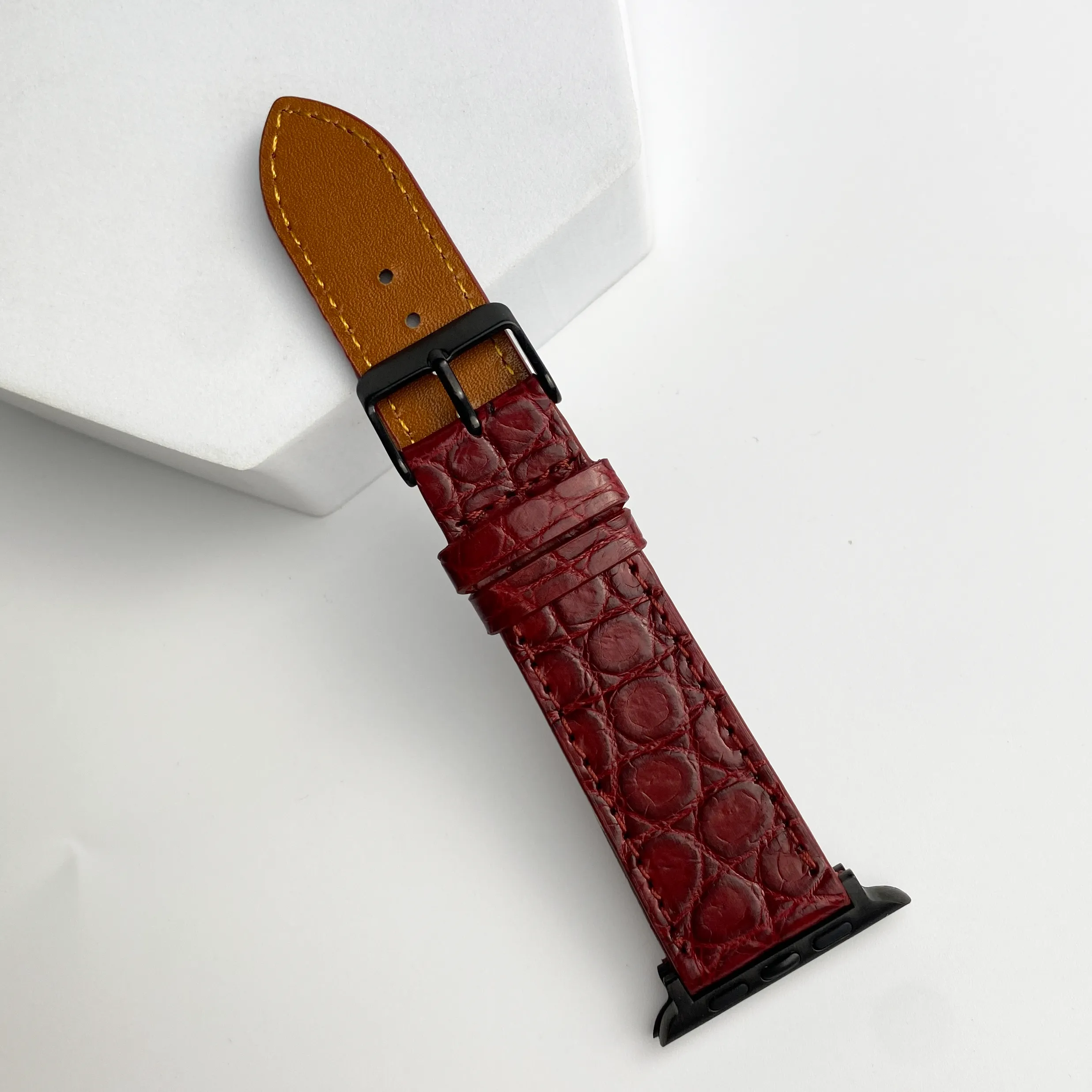 Burgundy Flat Alligator Leather Strap For Apple Watch Ultra Series 8 7 6 5 4 3 SE | AW-27