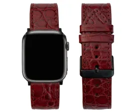 Burgundy Flat Alligator Leather Strap For Apple Watch Ultra Series 8 7 6 5 4 3 SE | AW-27