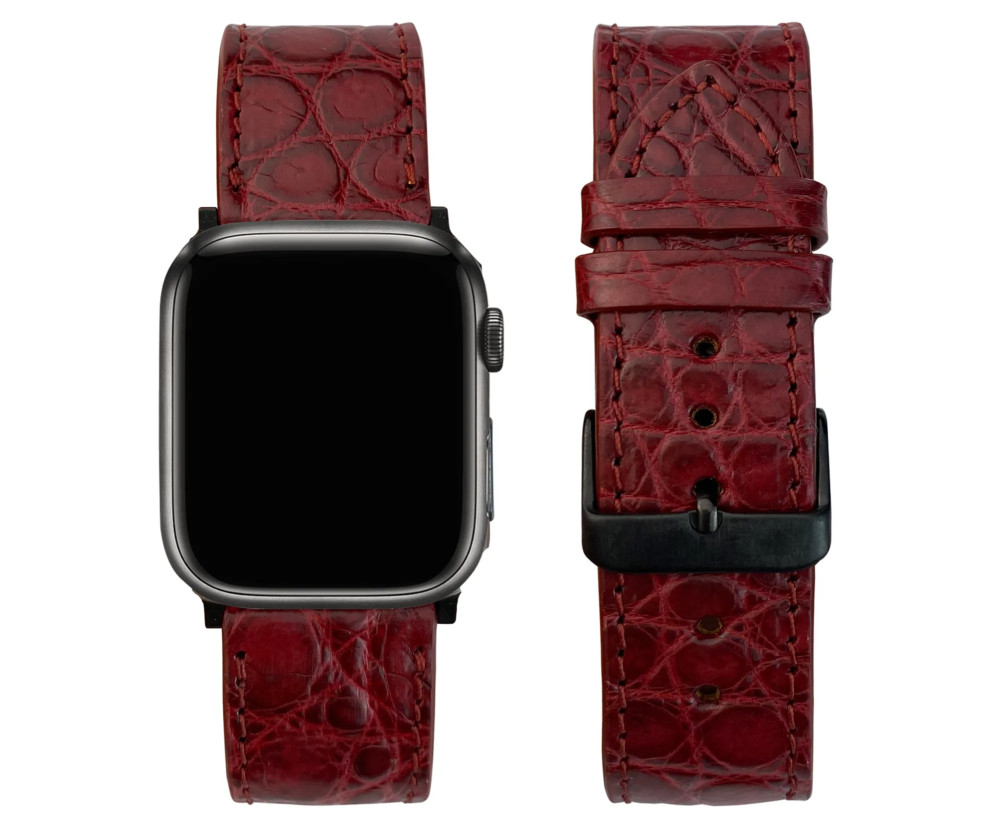 Burgundy Flat Alligator Leather Strap For Apple Watch Ultra Series 8 7 6 5 4 3 SE | AW-27