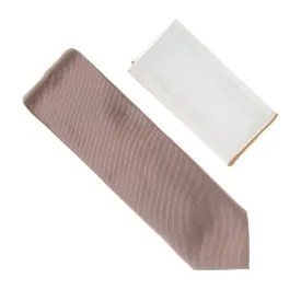 Champagne Bubbly Corded Weave Necktie with a White Pocket Square with Champagne Bubbly Trim