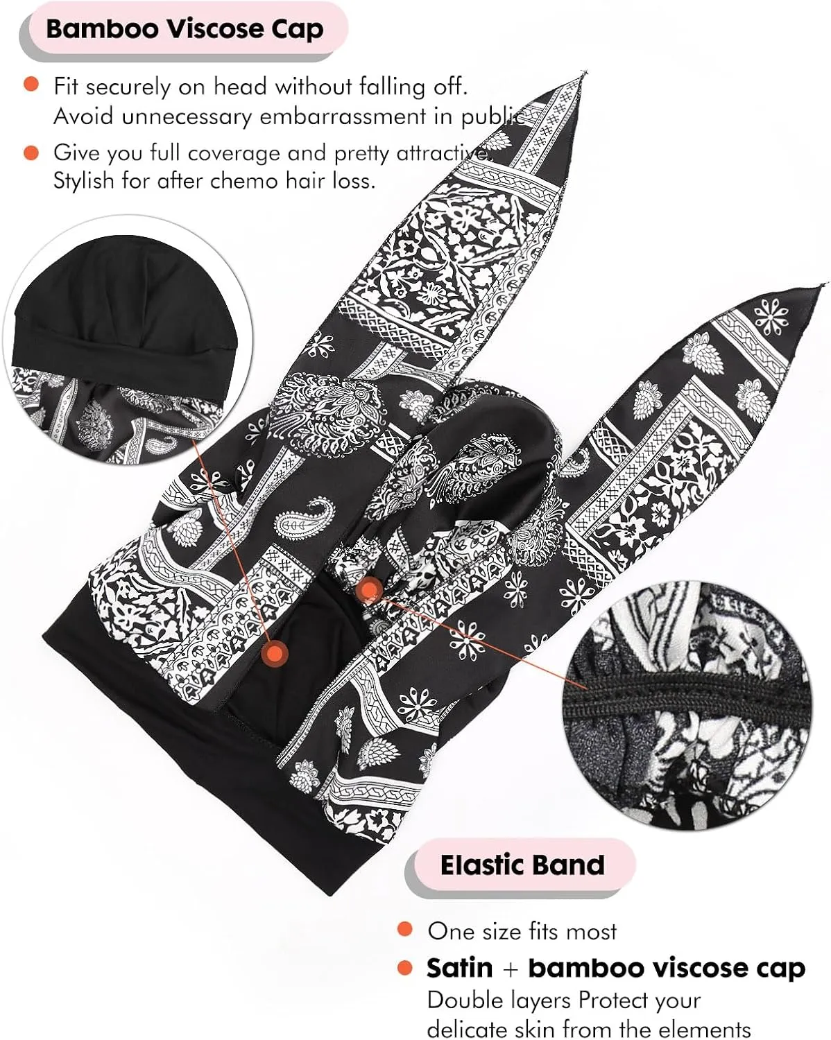 Chemo Head Scarf with Cap Stylish Cancer Headwear for Chemo Women