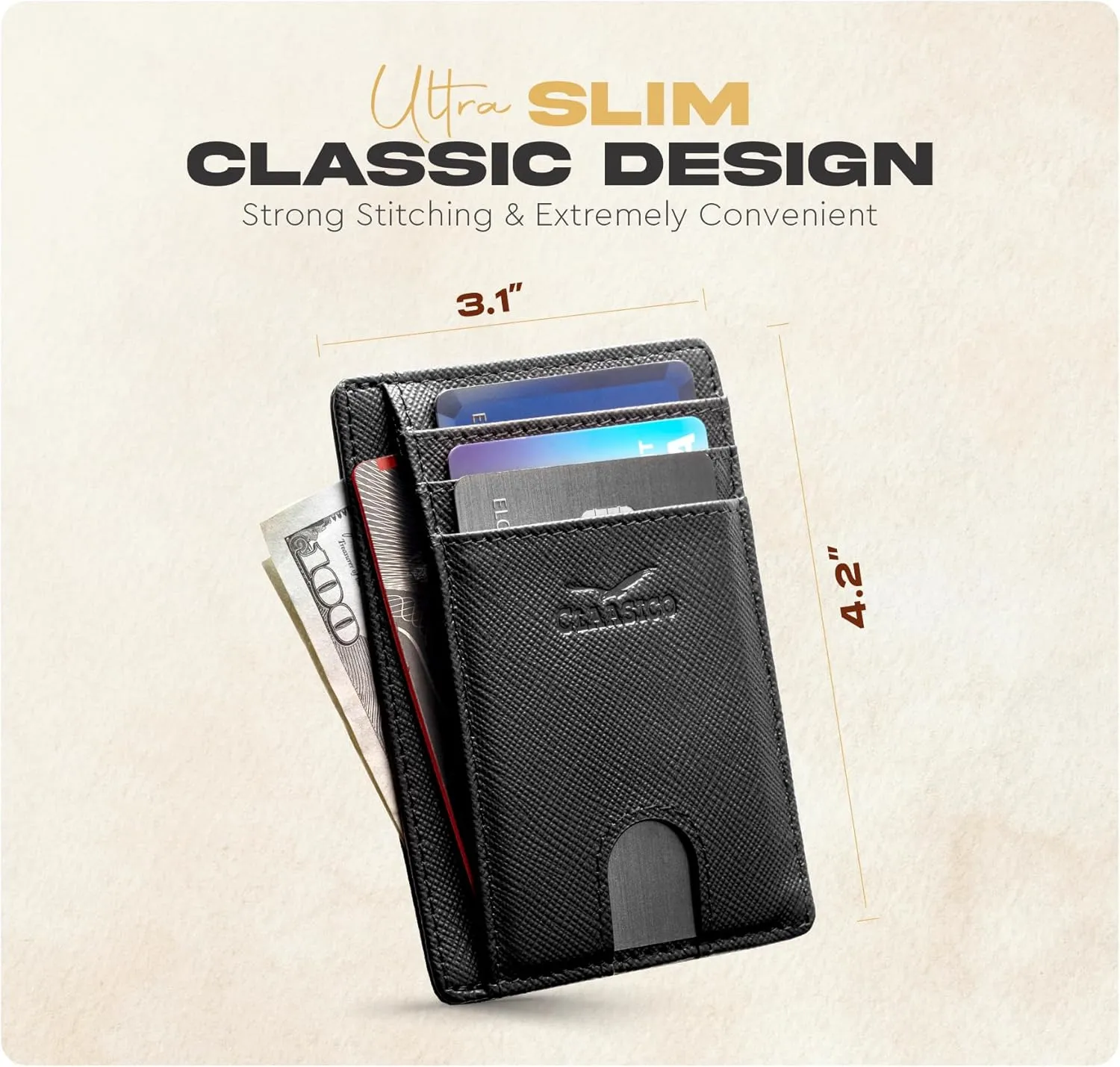 Claasico Front Pocket Small Mens Wallet RFID Blocking Genuine Leather Credit Card Holder