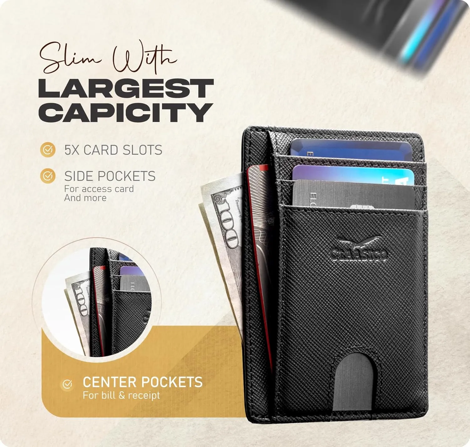 Claasico Front Pocket Small Mens Wallet RFID Blocking Genuine Leather Credit Card Holder