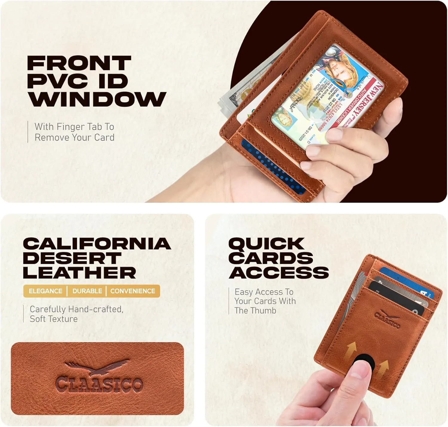 Claasico Front Pocket Small Mens Wallet RFID Blocking Genuine Leather Credit Card Holder