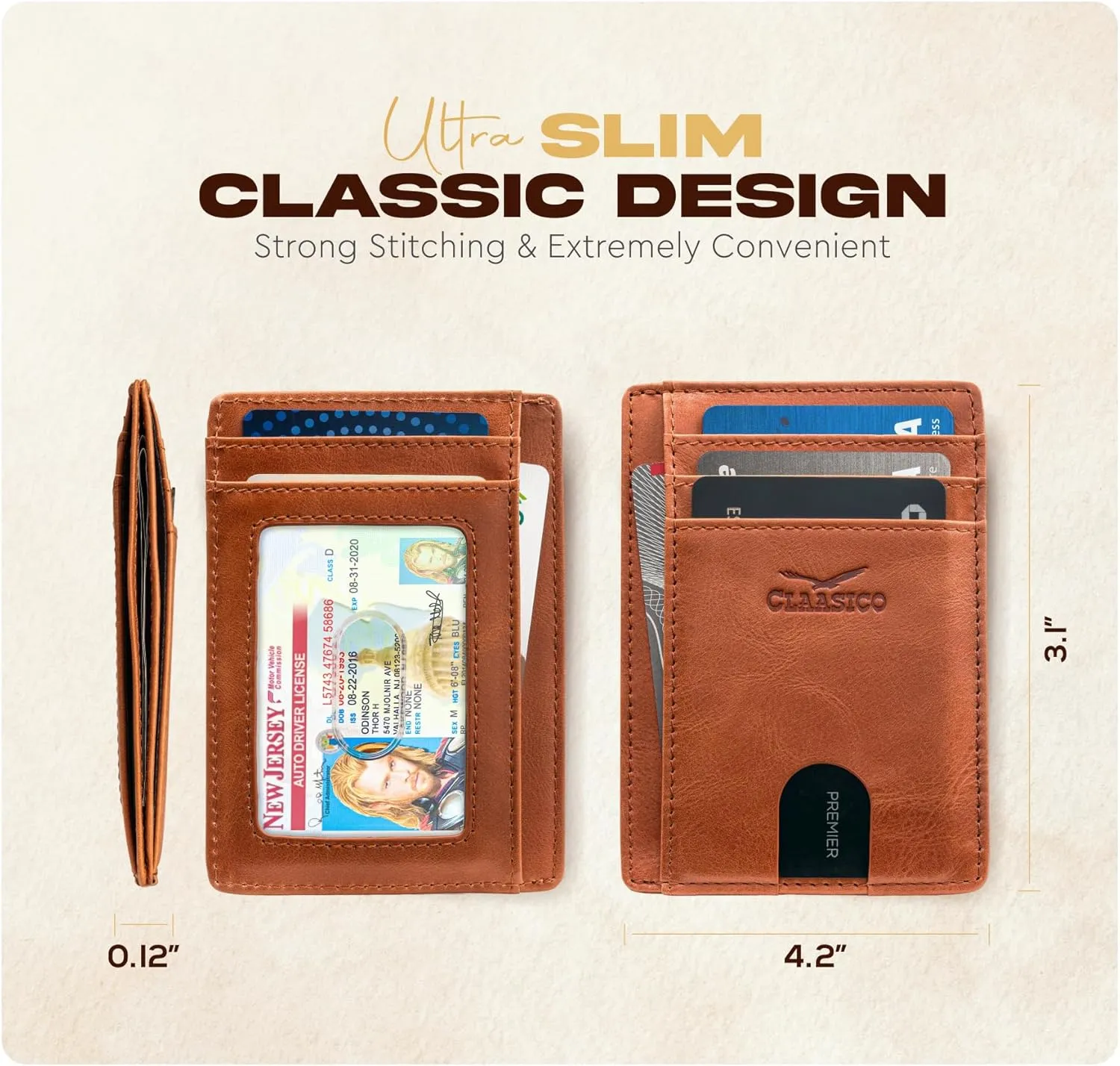 Claasico Front Pocket Small Mens Wallet RFID Blocking Genuine Leather Credit Card Holder