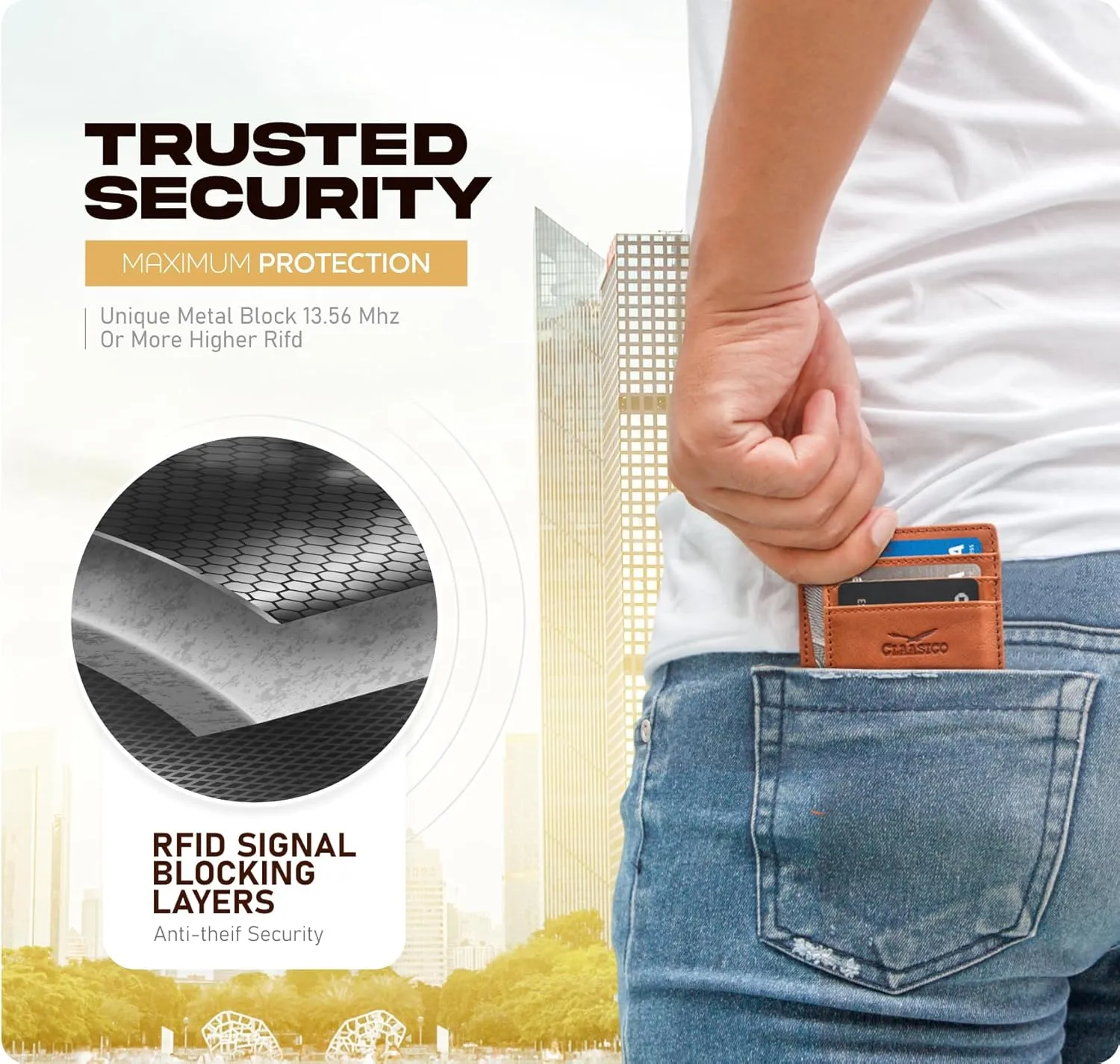 Claasico Front Pocket Small Mens Wallet RFID Blocking Genuine Leather Credit Card Holder