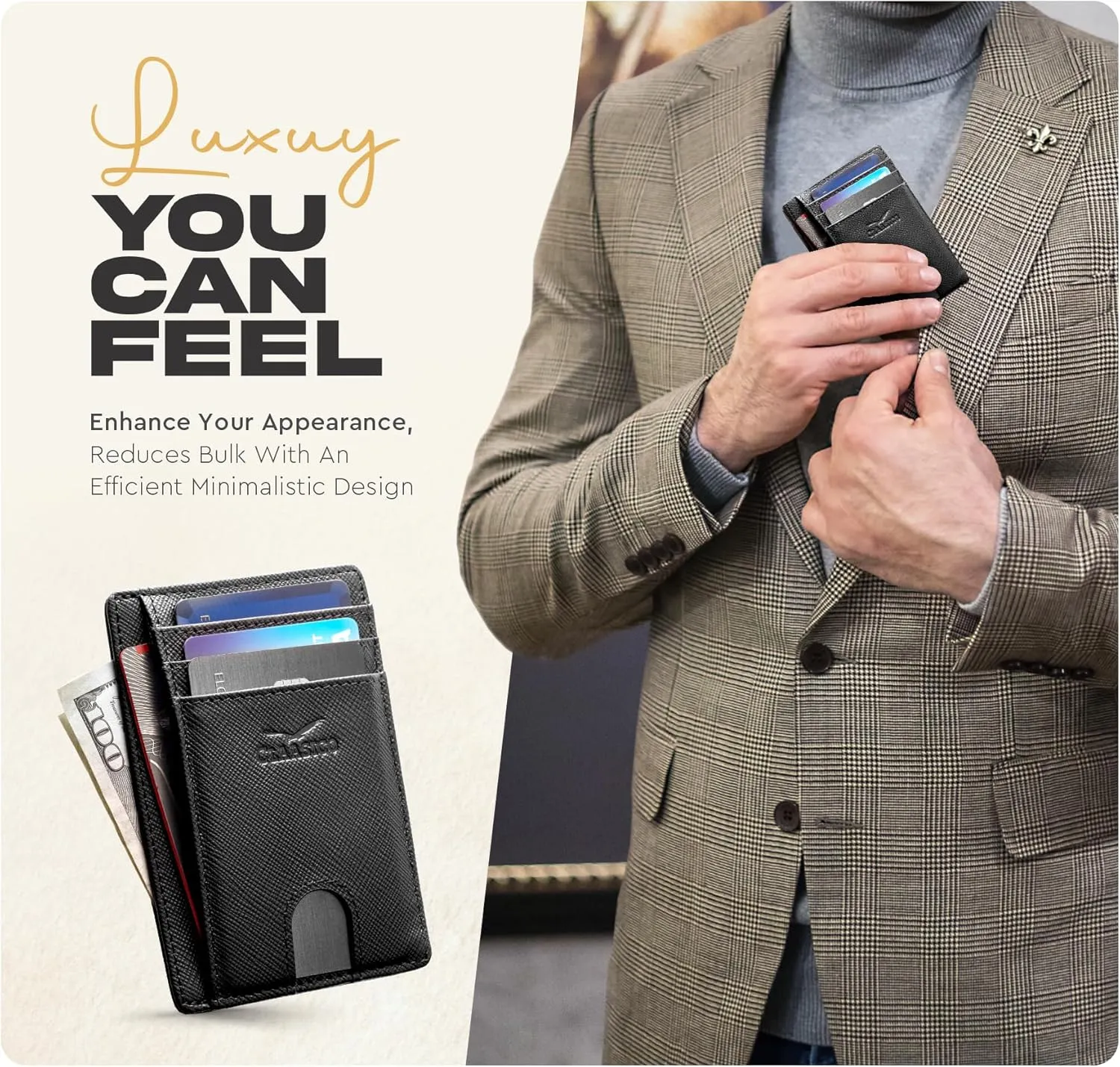 Claasico Front Pocket Small Mens Wallet RFID Blocking Genuine Leather Credit Card Holder
