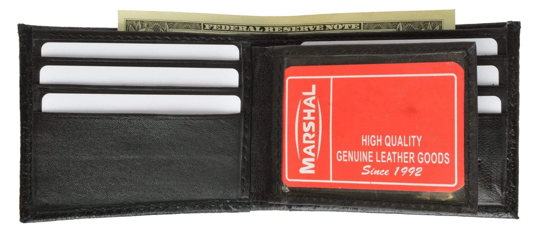 Crocodile Print Cowhide Leather Bifold Wallet with Center ID Window & Credit Card Slots 71152 CR