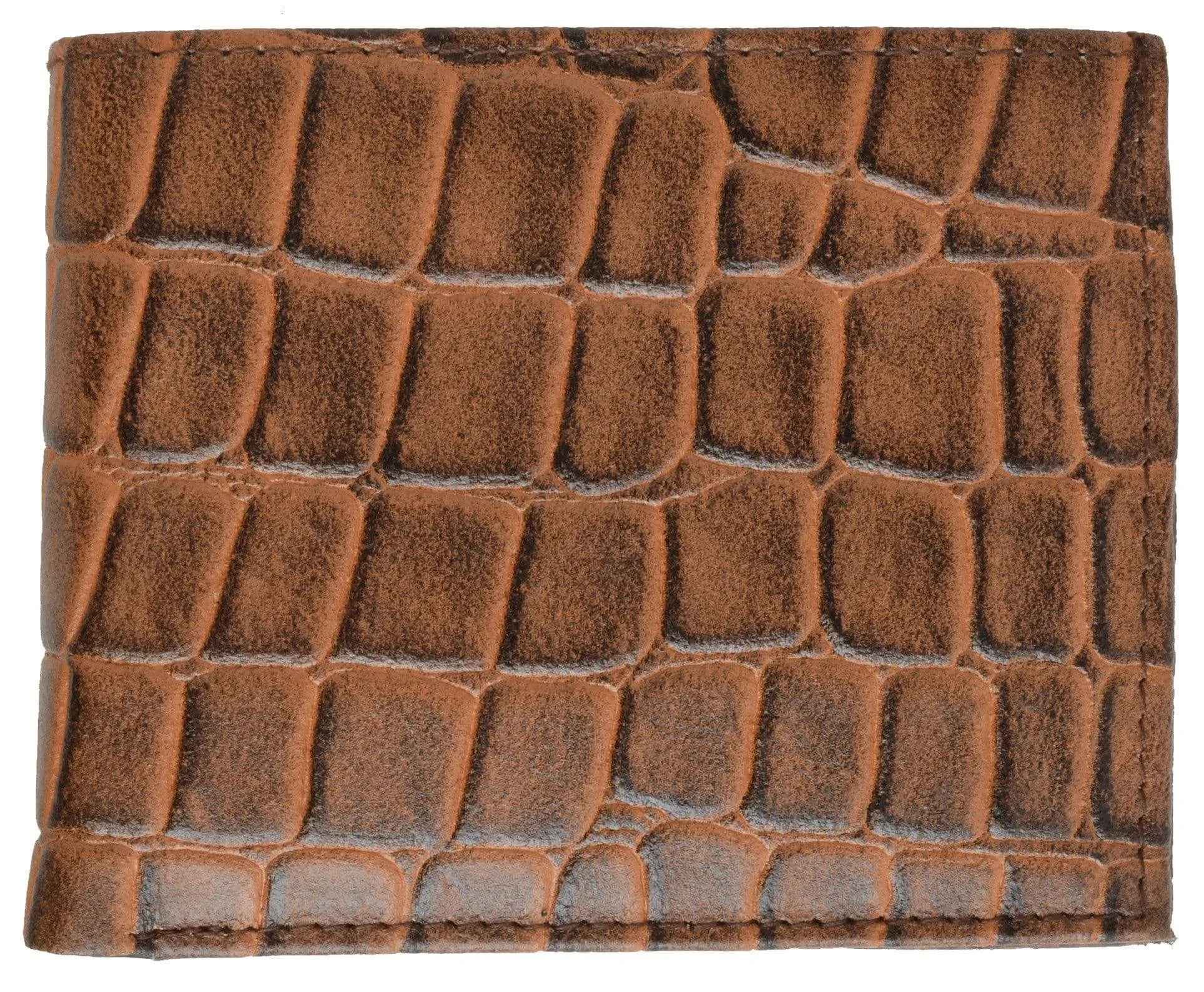 Crocodile Print Cowhide Leather Bifold Wallet with Center ID Window & Credit Card Slots 71152 CR