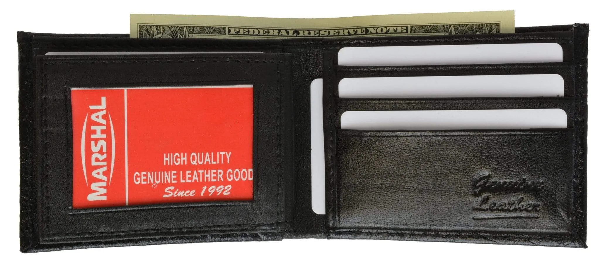 Crocodile Print Cowhide Leather Bifold Wallet with Center ID Window & Credit Card Slots 71152 CR