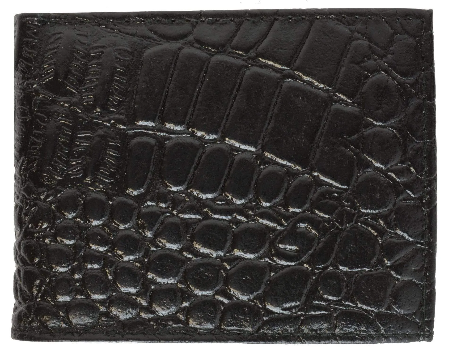 Crocodile Print Cowhide Leather Bifold Wallet with Center ID Window & Credit Card Slots 71152 CR