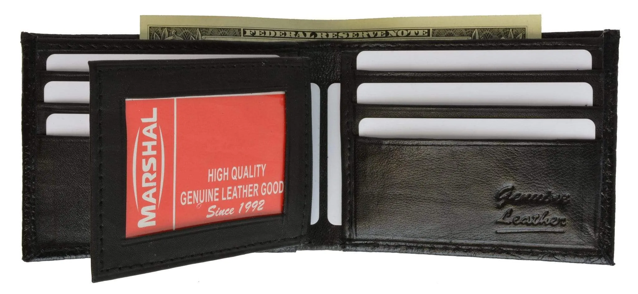 Crocodile Print Cowhide Leather Bifold Wallet with Center ID Window & Credit Card Slots 71152 CR