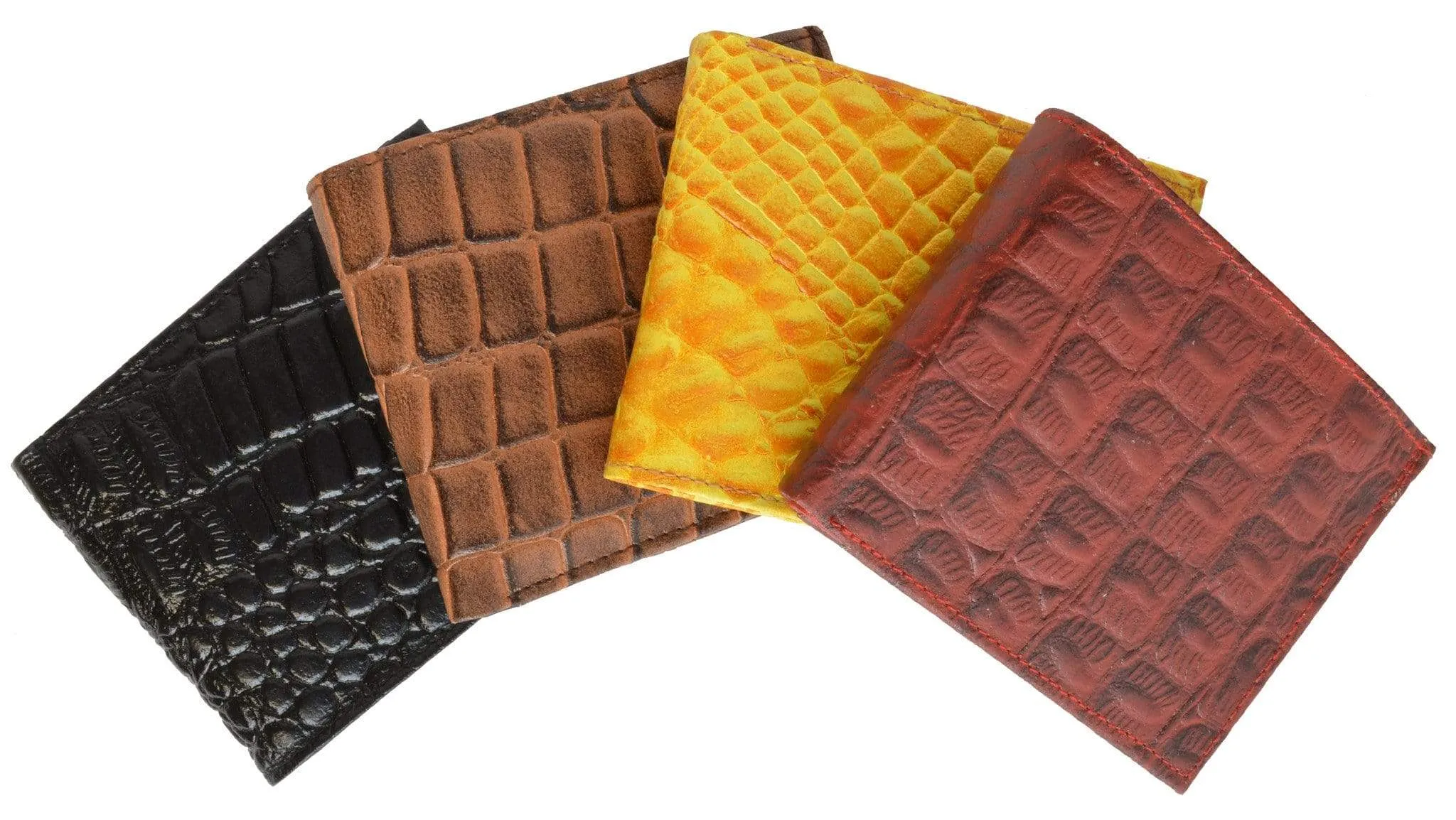 Crocodile Print Cowhide Leather Bifold Wallet with Center ID Window & Credit Card Slots 71152 CR