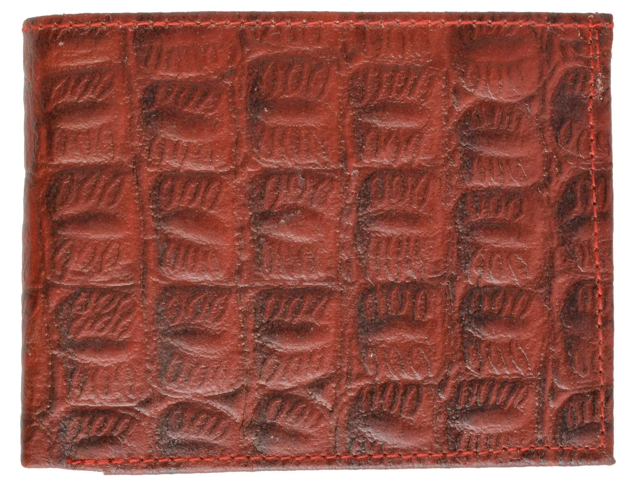 Crocodile Print Cowhide Leather Bifold Wallet with Center ID Window & Credit Card Slots 71152 CR
