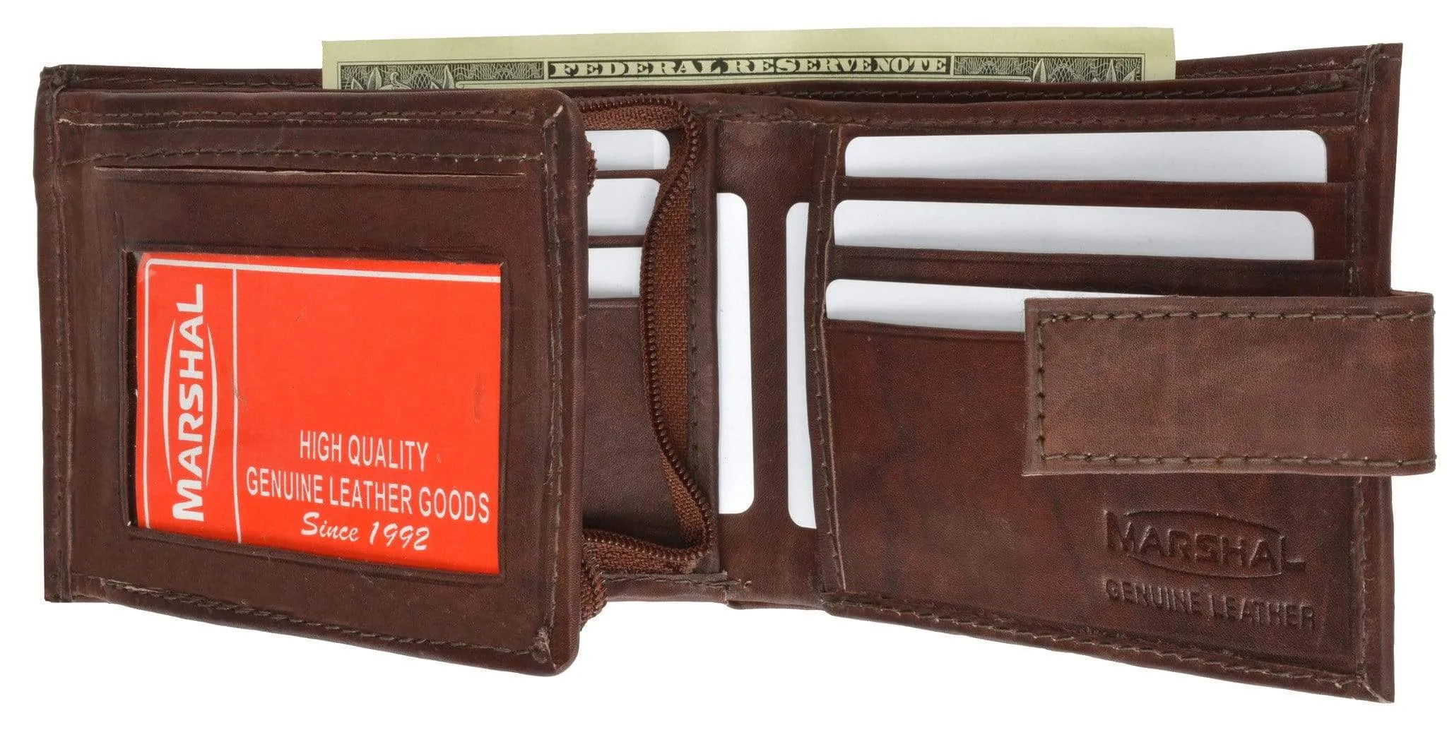 Extra Capacity Genuine Cowhide Leather Bifold Expandable Trifold Wallet 2092 CF