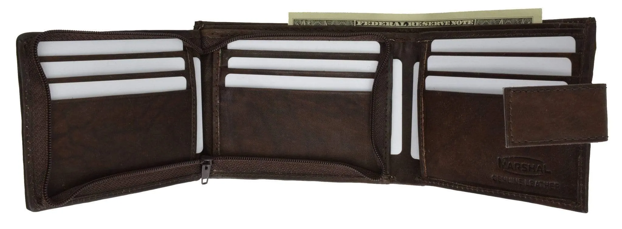 Extra Capacity Genuine Cowhide Leather Bifold Expandable Trifold Wallet 2092 CF