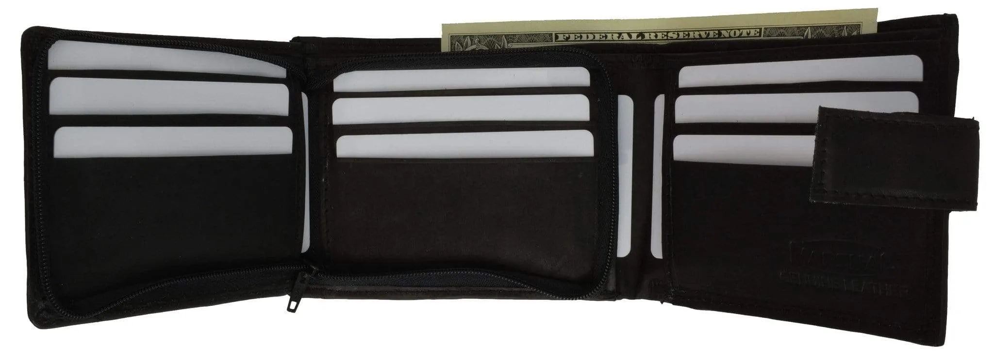 Extra Capacity Genuine Cowhide Leather Bifold Expandable Trifold Wallet 2092 CF