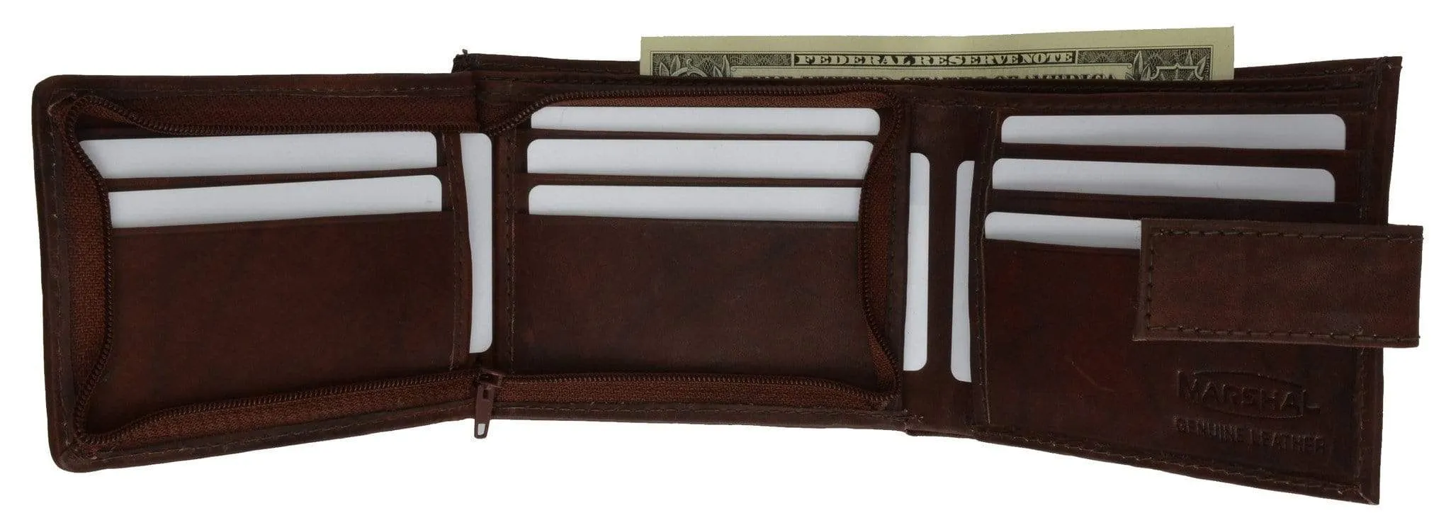 Extra Capacity Genuine Cowhide Leather Bifold Expandable Trifold Wallet 2092 CF