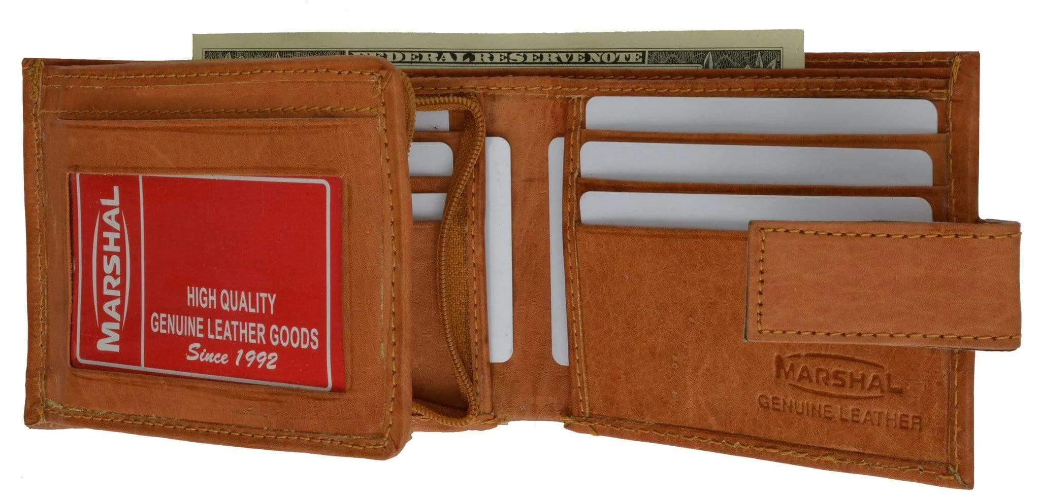 Extra Capacity Genuine Cowhide Leather Bifold Expandable Trifold Wallet 2092 CF