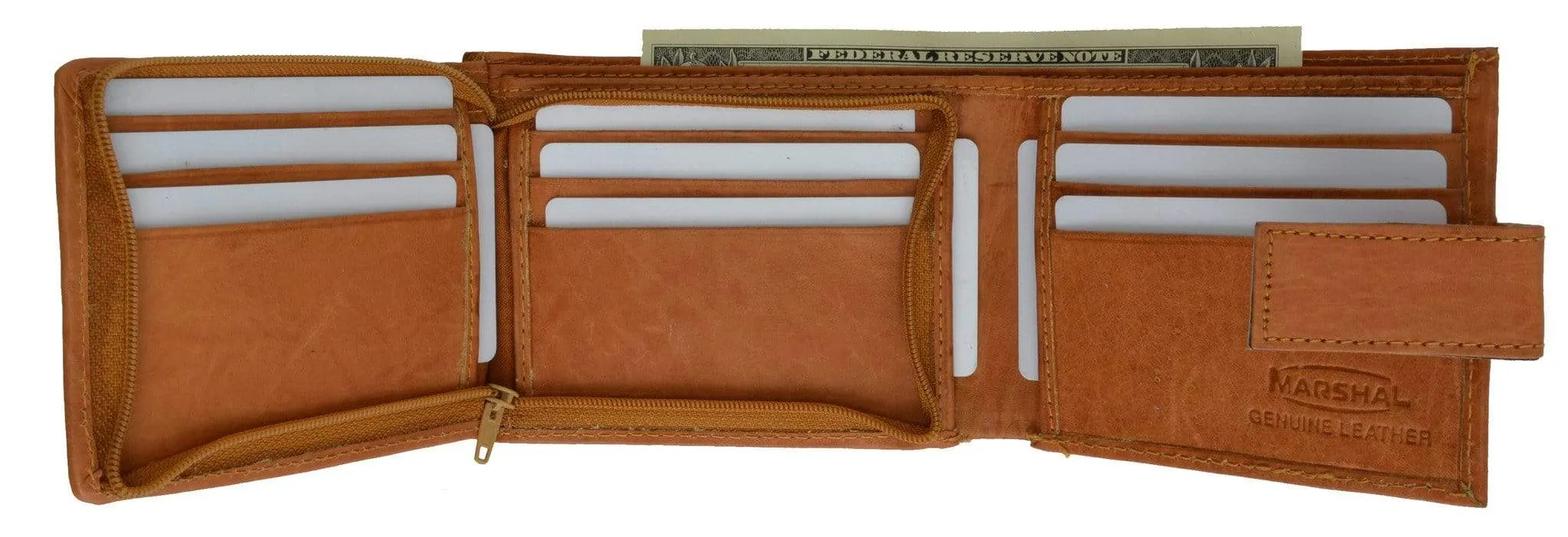 Extra Capacity Genuine Cowhide Leather Bifold Expandable Trifold Wallet 2092 CF