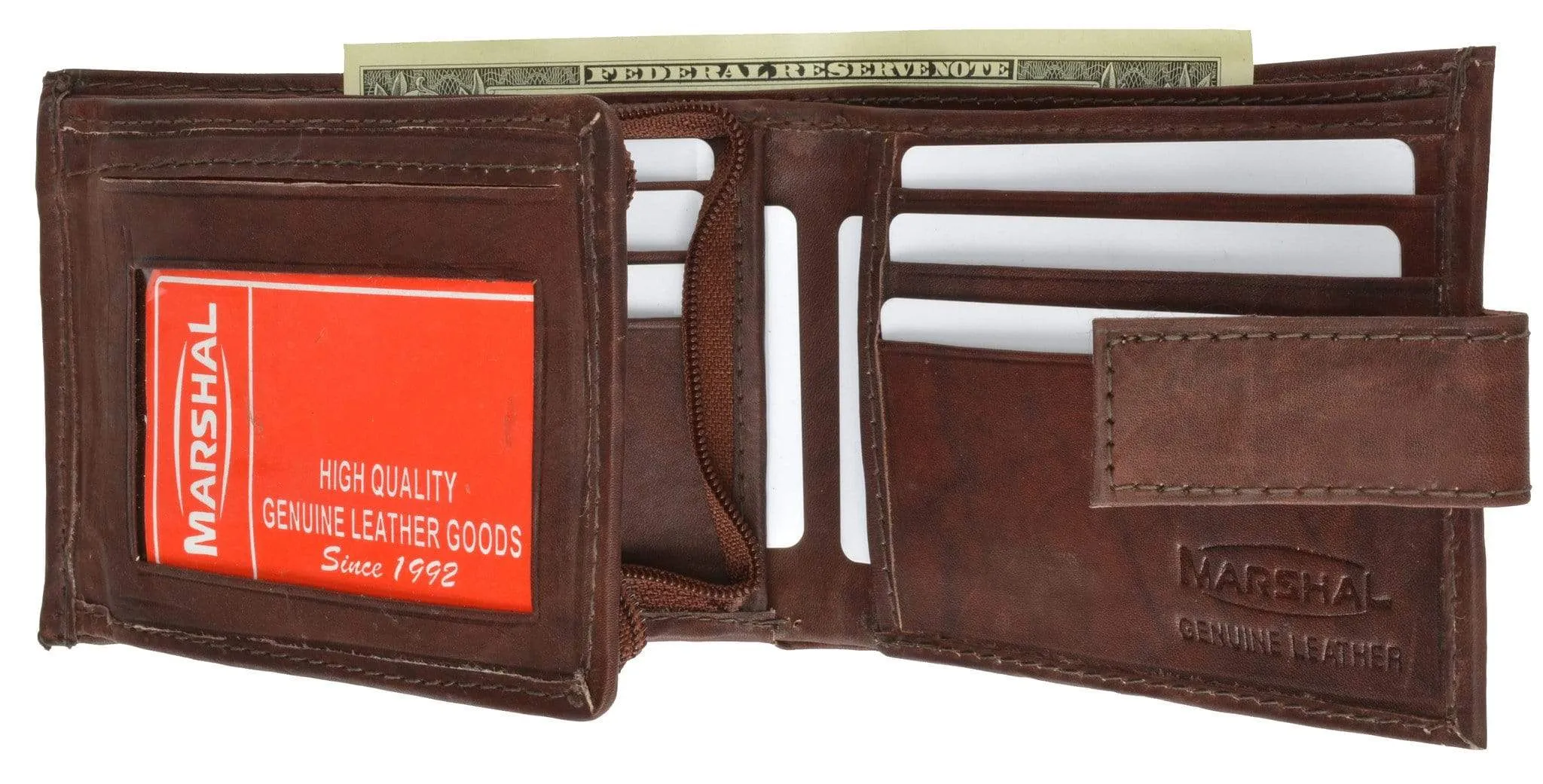 Extra Capacity Genuine Cowhide Leather Bifold Expandable Trifold Wallet 2092 CF