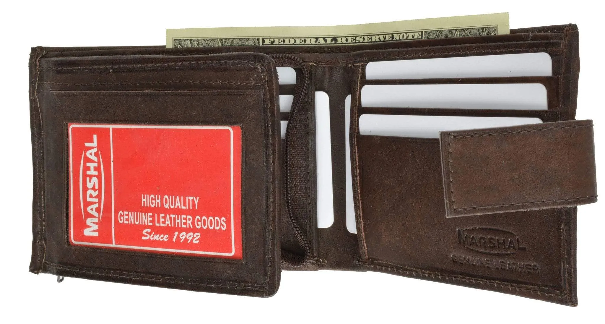 Extra Capacity Genuine Cowhide Leather Bifold Expandable Trifold Wallet 2092 CF