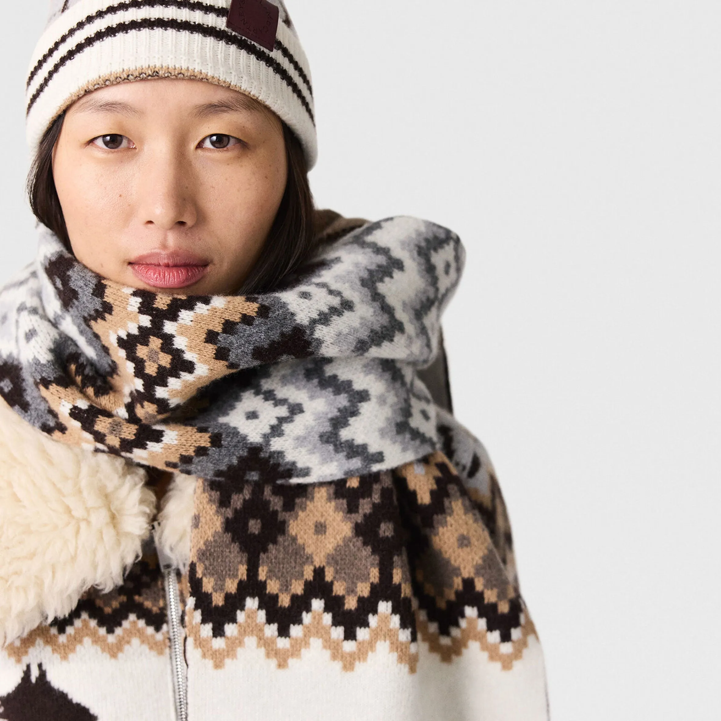 Fairisle Logo Scarf, Cream/Brown