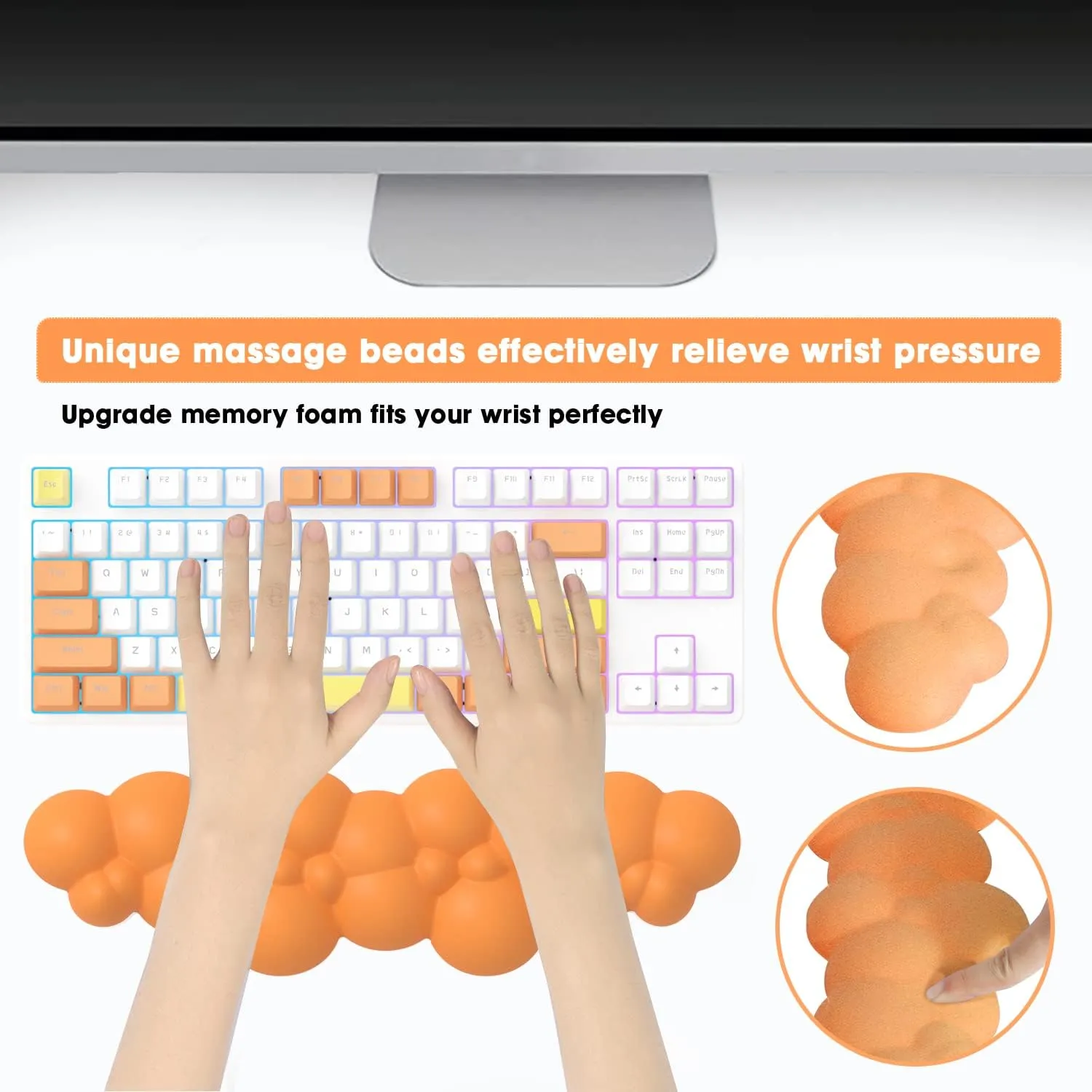Gaming Keyboard Cloud Wrist Rest Pad,Memory Foam Keyboard Palm Rest,Ergonomic Hand Rest,Soft Leather Wrist Rest for Computer Keyboard,Laptop,Mac,Lightweight for Easy Typing Pain Relief (Orange)