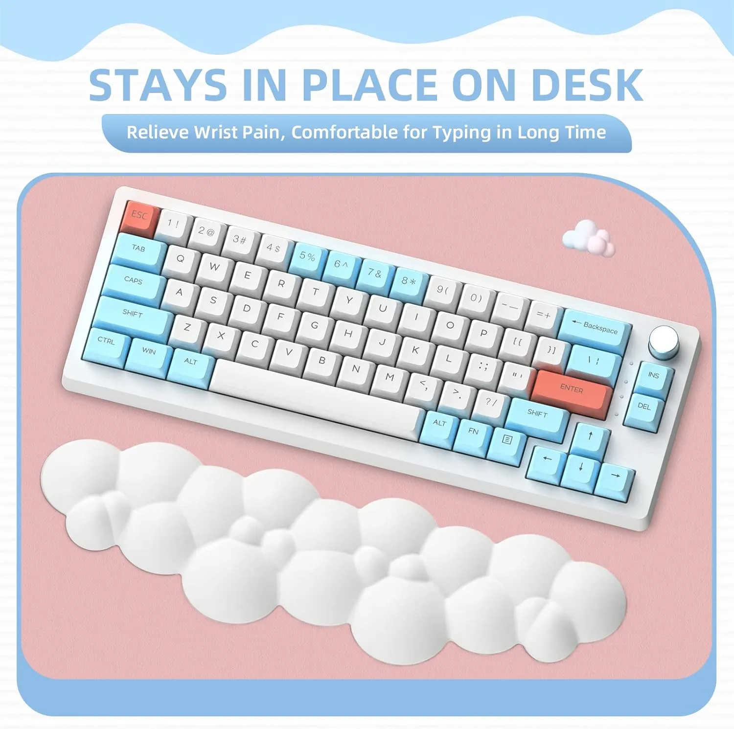 Gaming Keyboard Wrist Rest Pad,Memory Foam Keyboard Palm Rest, Ergonomic Hand Rest for Computer Keyboard,Laptop,Mac,Lightweight for Easy Typing Pain Relief-White