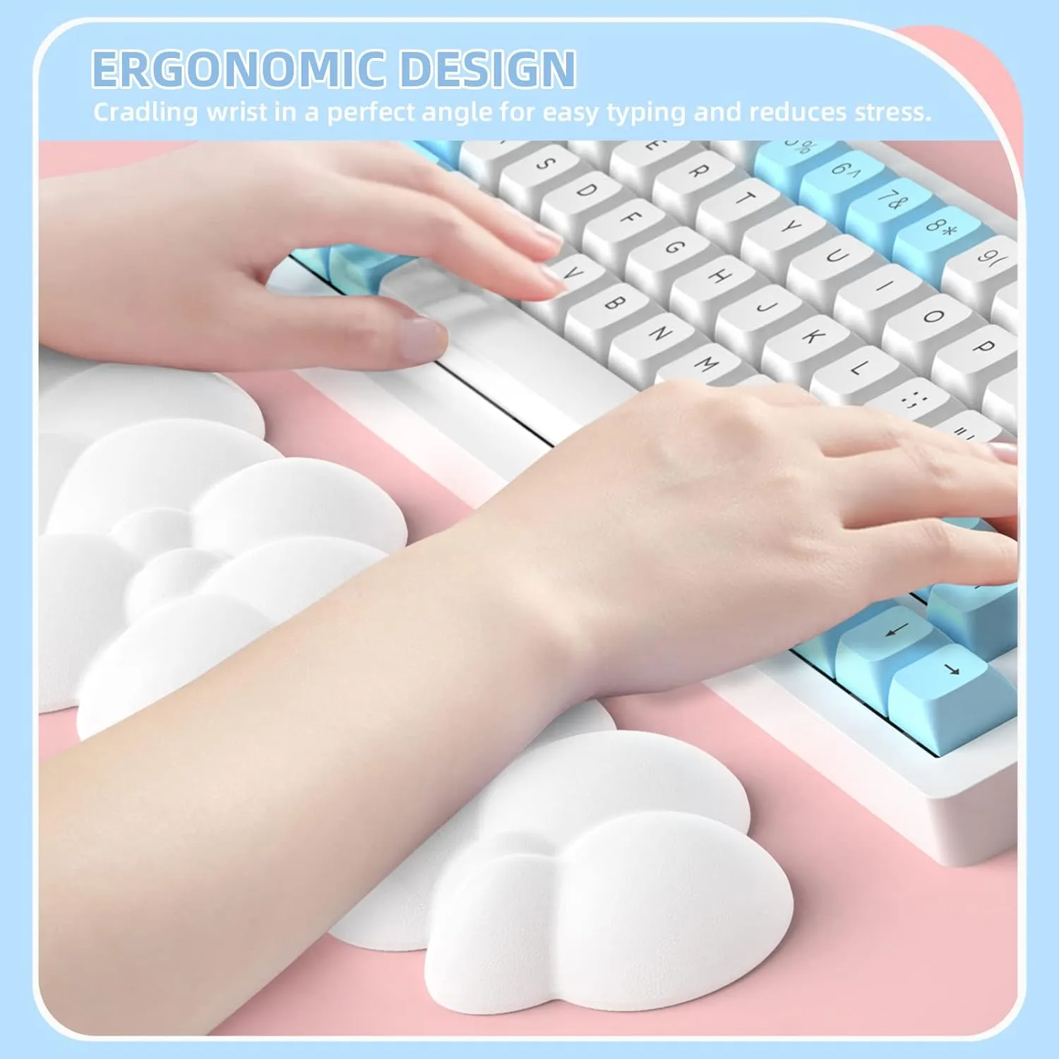 Gaming Keyboard Wrist Rest Pad,Memory Foam Keyboard Palm Rest, Ergonomic Hand Rest for Computer Keyboard,Laptop,Mac,Lightweight for Easy Typing Pain Relief-White