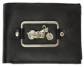 Genuine Leather Mens Bifold Credit Card ID Holder Wallet Motorcycle Design 1146-8 (C)