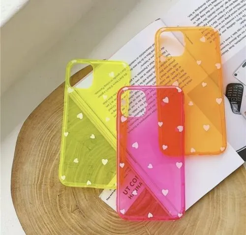 Hearts Neon Colors Transparent Soft Case For iPhone 11ProMax