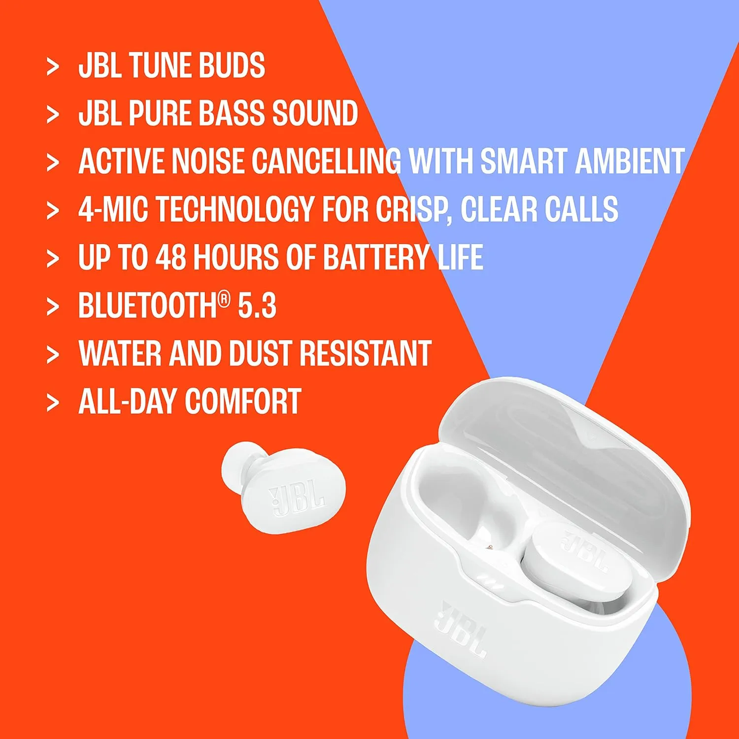 JBL Tune Buds - True wireless Noise Cancelling earbuds, JBL Pure Bass Sound, Bluetooth 5.3, 4-Mic technology for Crisp, Clear Calls, Up to 48 hours of battery life, Water and dust resistant (Purple)