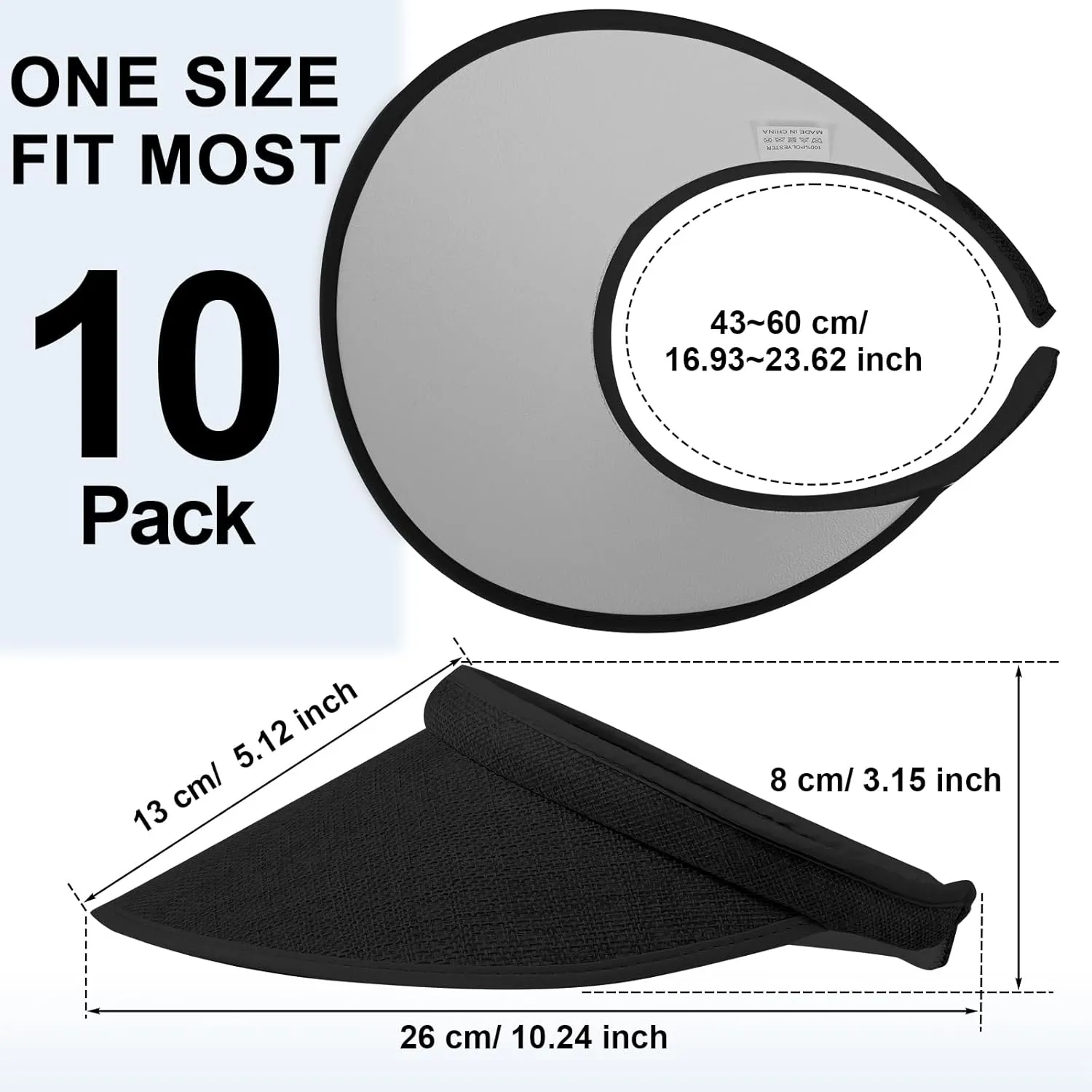 Jiuguva 10 Pieces Sun Visor for Women Golf Clip on Visor Hat with Brim One Size Adjustable for Men Women Sport Running