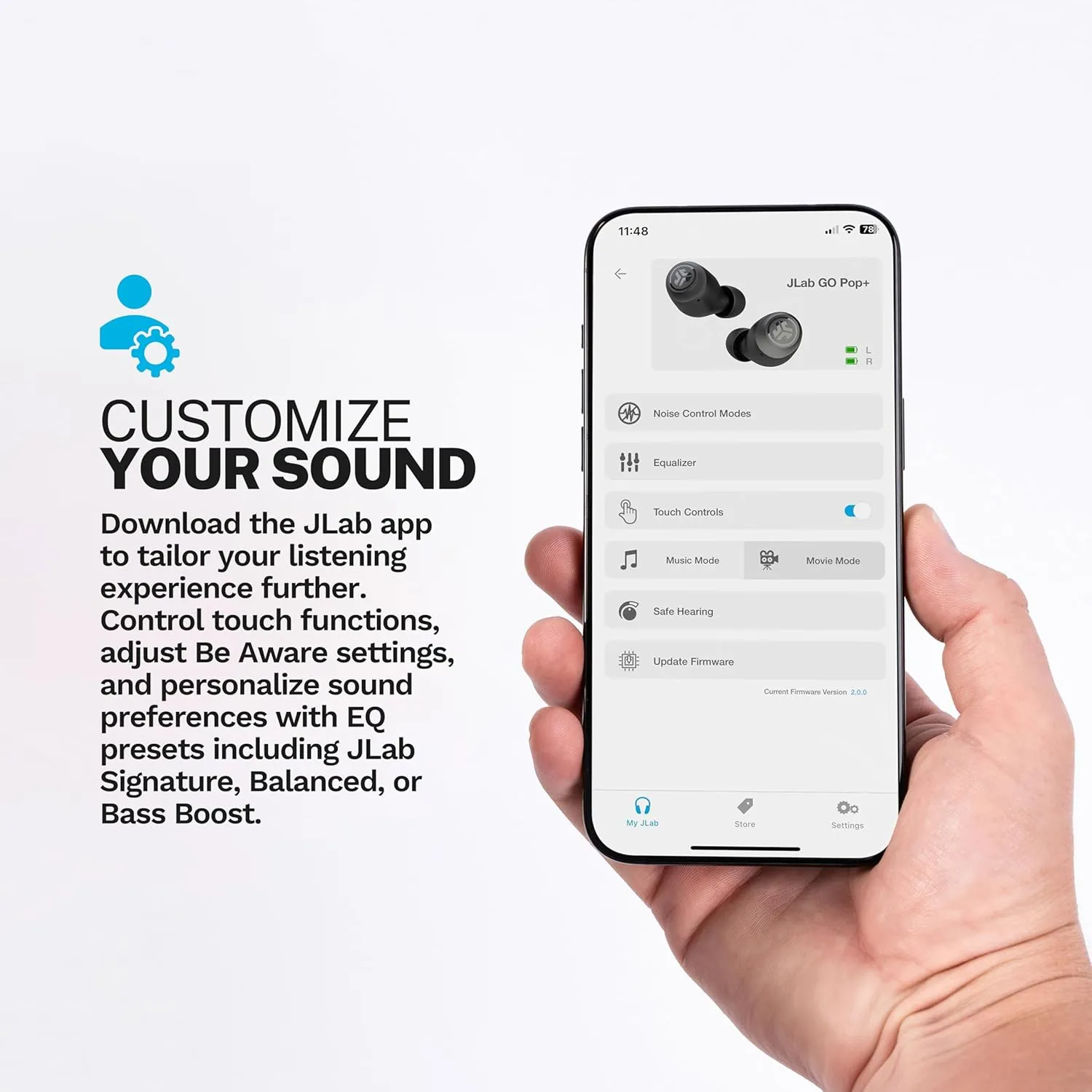 JLab Go Pop  True Wireless Bluetooth Earbuds & Charging Case - Lilac, App Support, Dual Connect, IPX4 Sweat Resistance, Bluetooth 5 Connection, 3 EQ Sound Settings Signature, Balanced, Bass Boost