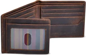 Men's Leather Wallet with RFID Blocking 2 ID Windows in Full Grain Crazy Horse Leather