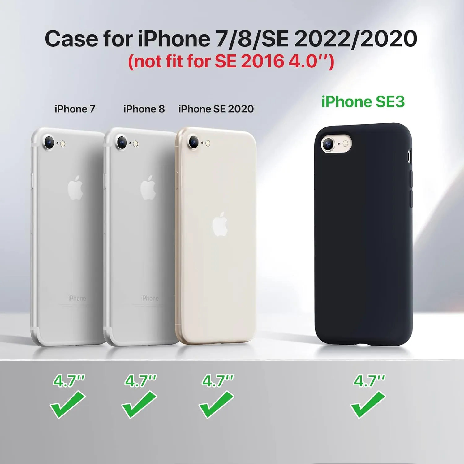 Miracase Ultra Slim Designed for iPhone SE 2022/ SE 2020/iPhone 7/iPhone 8 Case with Screen Protector, Multi-Color Silicone Shockproof Phone Case(Black)