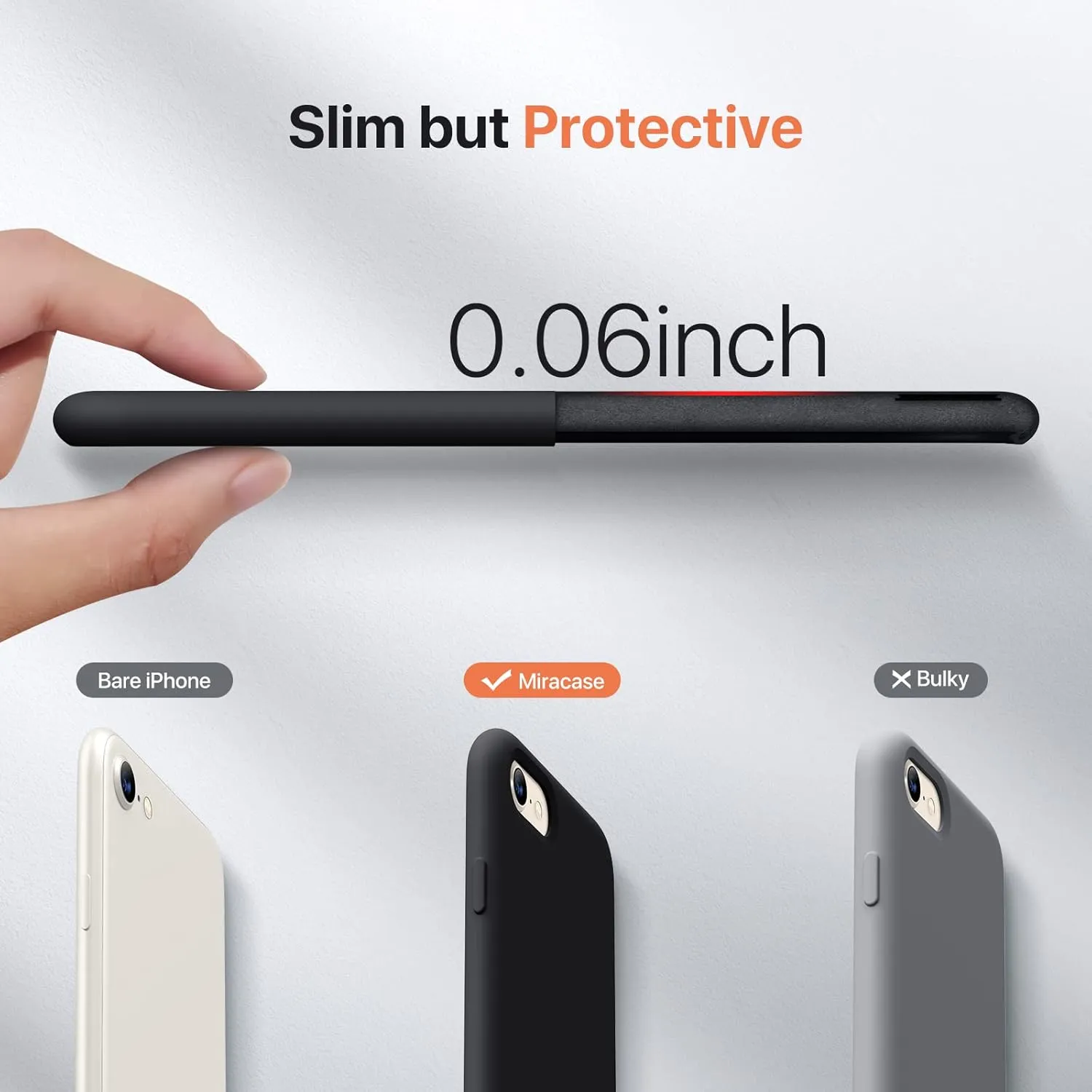 Miracase Ultra Slim Designed for iPhone SE 2022/ SE 2020/iPhone 7/iPhone 8 Case with Screen Protector, Multi-Color Silicone Shockproof Phone Case(Black)