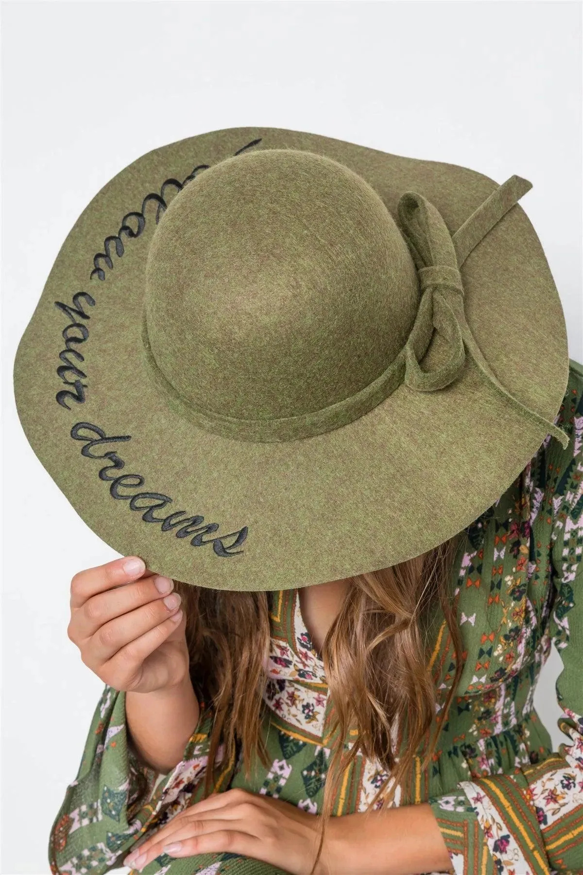 Olive Follow Your Dreams Graphic Wide Brim Hat /3 Pieces