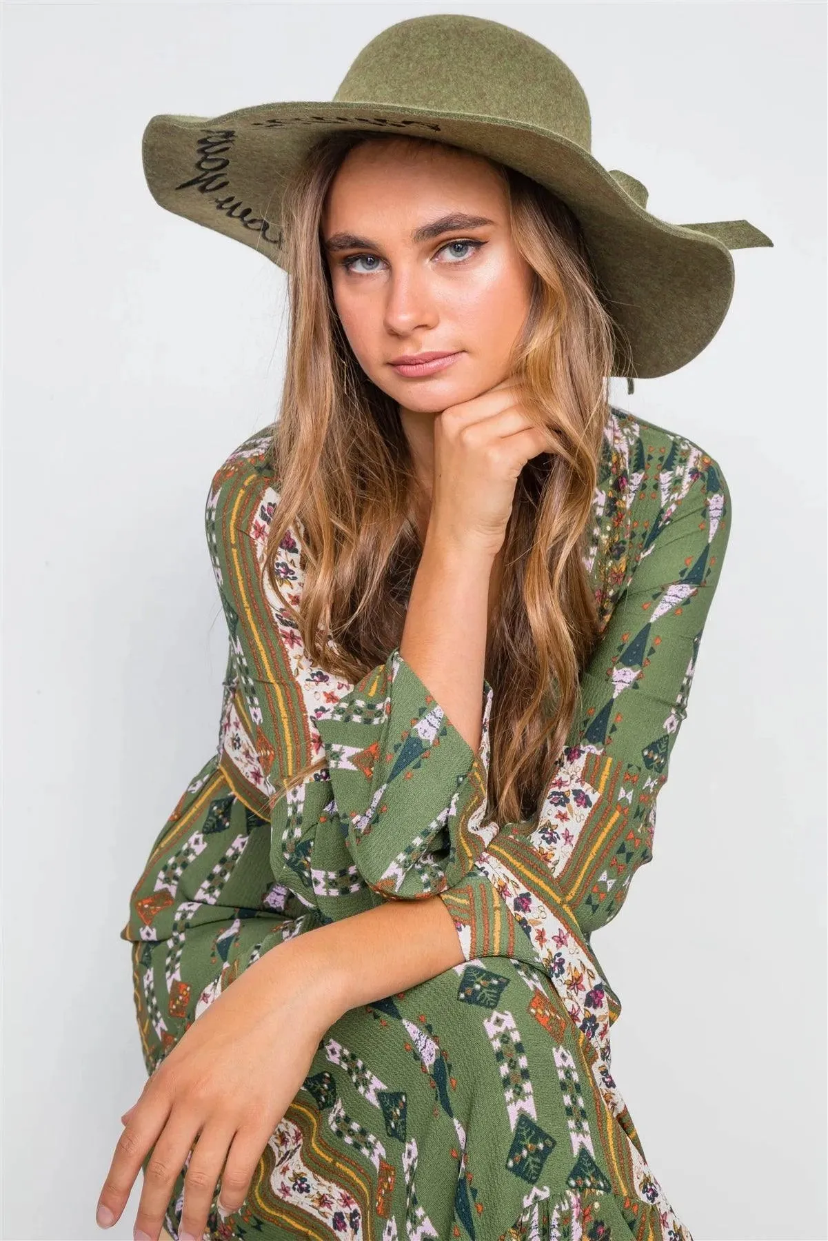 Olive Follow Your Dreams Graphic Wide Brim Hat /3 Pieces